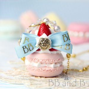 Petite Strawberry Macaron Necklace in Cotton Candy Pink