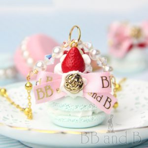 Petite Strawberry Macaron Necklace in Pastel Blue