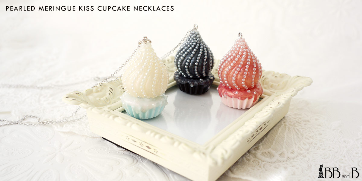 Pearled Meringue Kiss Cupcake Necklaces Fake Sweets Confectionary Jewelry