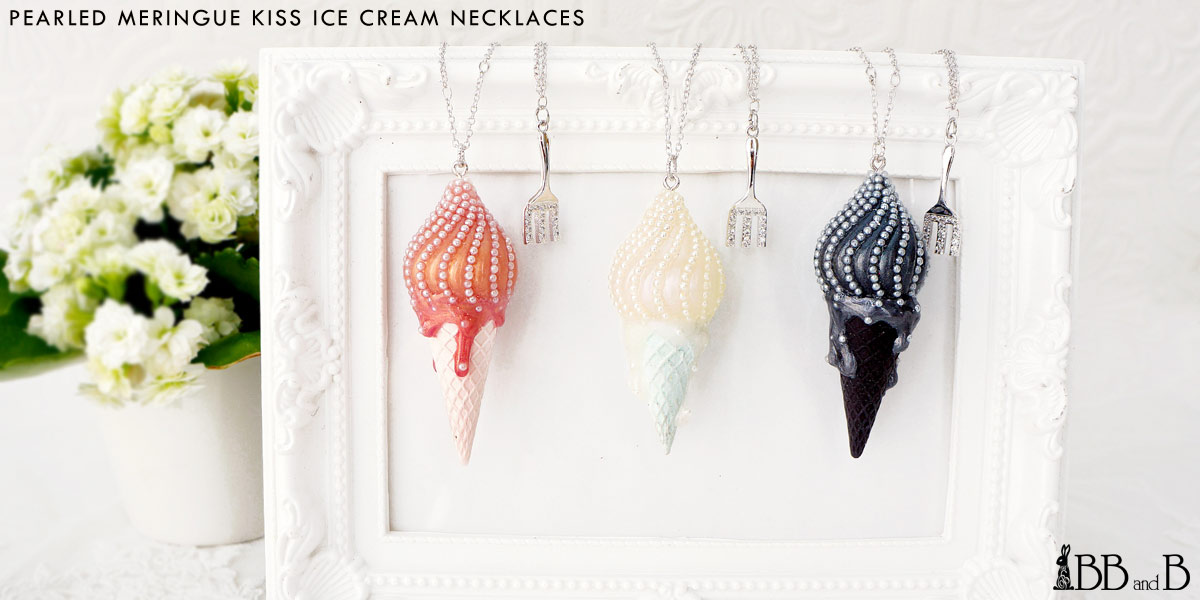 Pearled Meringue Kiss Ice Cream Necklaces Fake Sweets Confectionary Jewelry