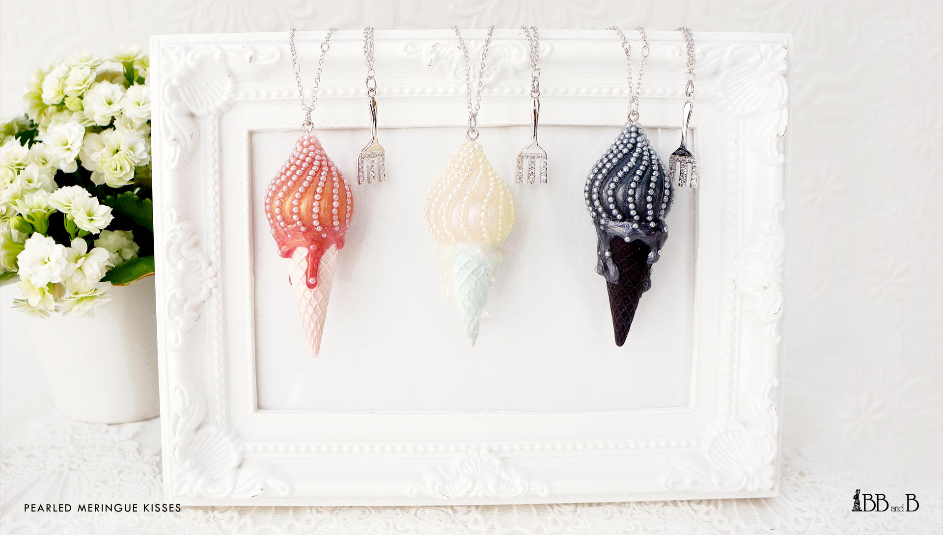 Pearled Meringue Kiss Ice Cream Necklaces Fake Sweets Confectionary Jewelry Pearled Meringue Kiss Ice Cream Necklaces Fake Sweets Confectionary Jewelry