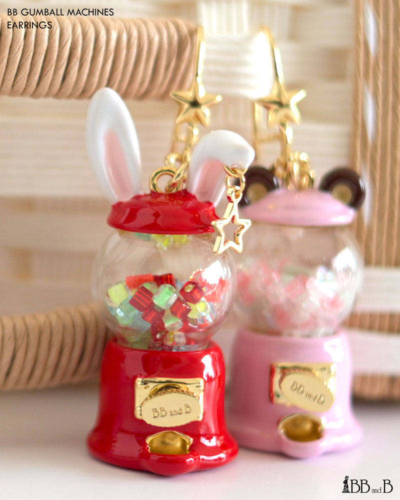 BB Gumball Machine White Rabbit Earrings & Baby Bear Earrings BB Gumball Machine White Rabbit Earrings & Baby Bear Earrings