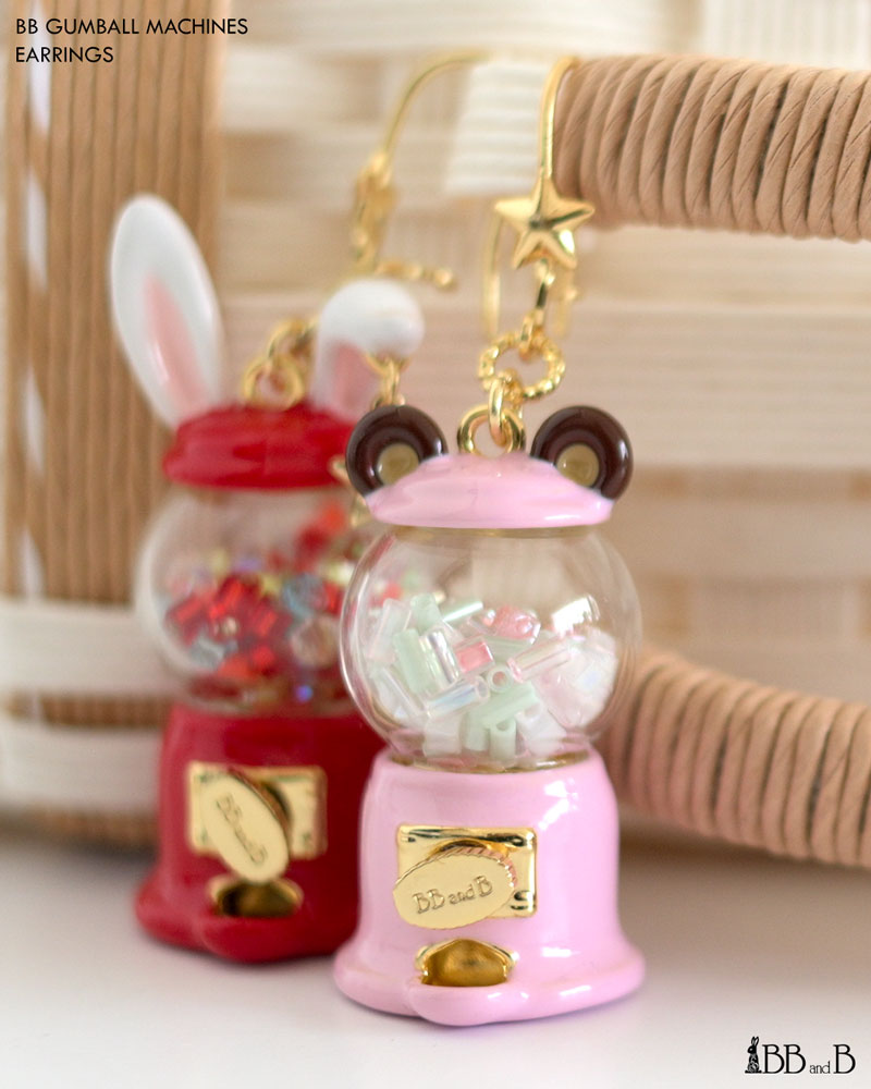BB Gumball Machine White Rabbit Earrings & Baby Bear Earrings BB Gumball Machine White Rabbit Earrings & Baby Bear Earrings