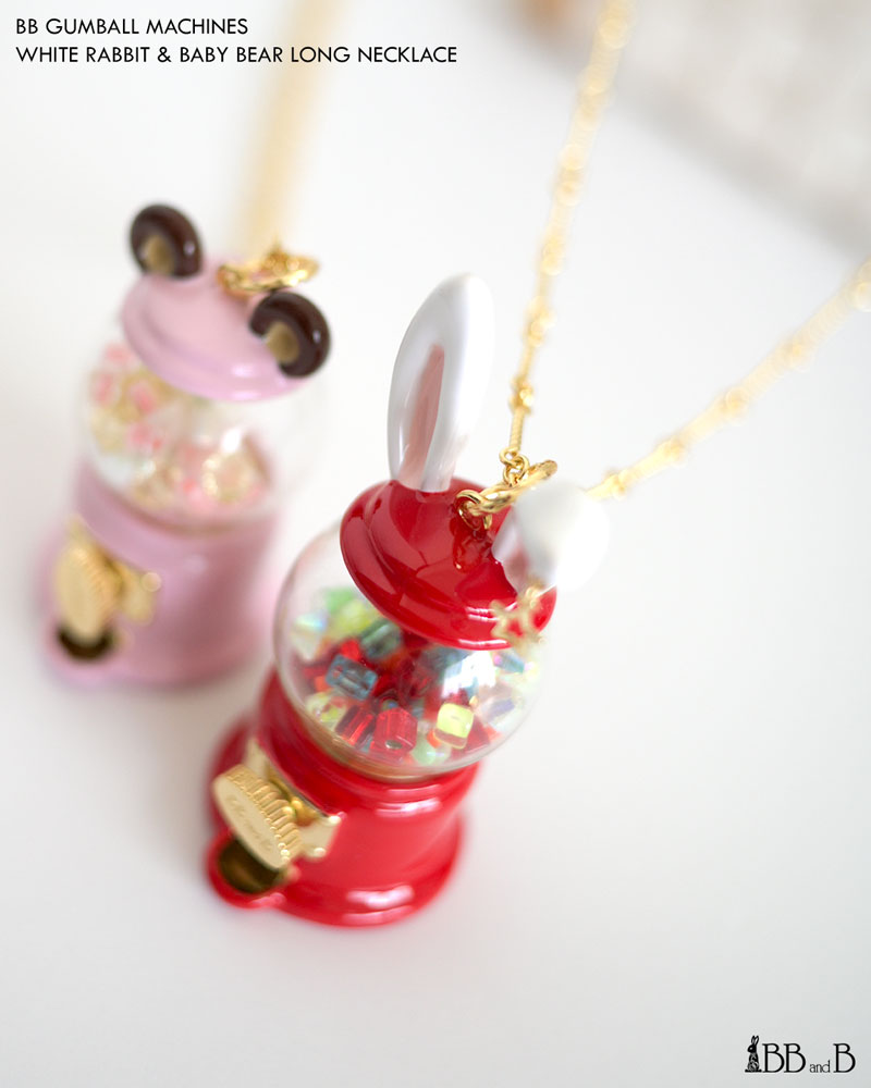 BB Gumball Machine White Rabbit & Baby Bear Long Necklace BB Gumball Machine White Rabbit & Baby Bear Long Necklace